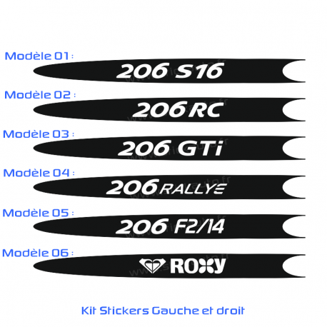 Kit Stickers 206 latéral type 206 Quiksilver