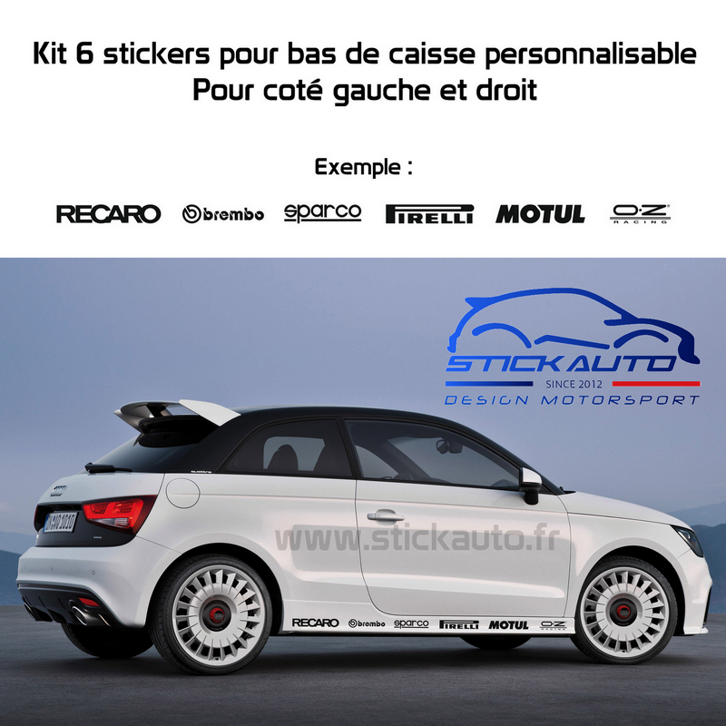 Kit 6 Stickers Sponsors aux choix pour bas de caisse - STICK AUTO
