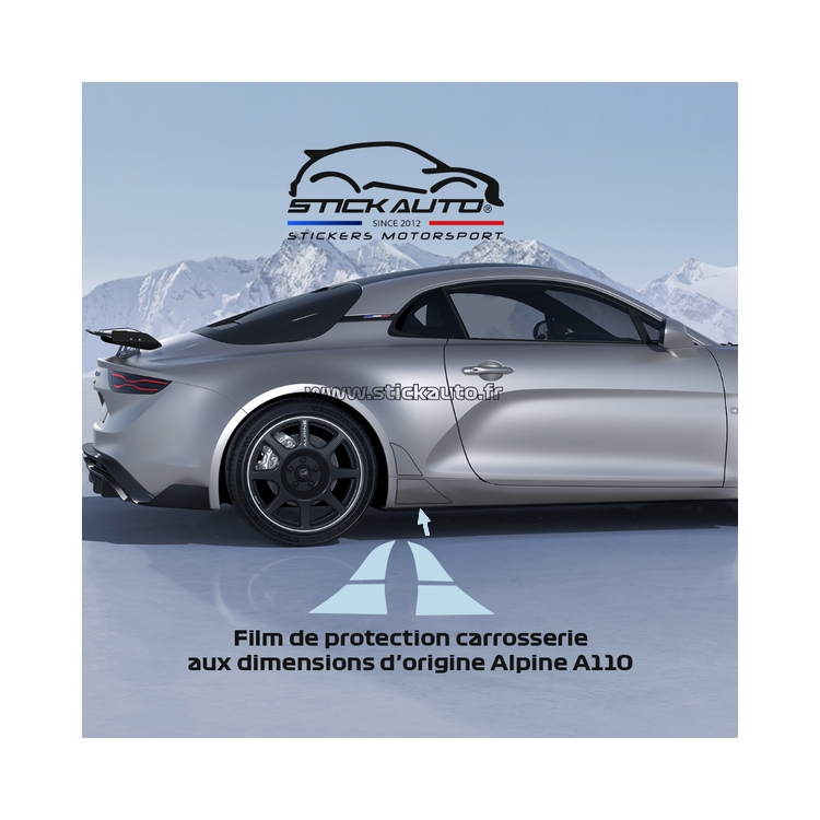 Pare-pierre autocollant Alpine A110 dimension d'origine pour aile arrière
