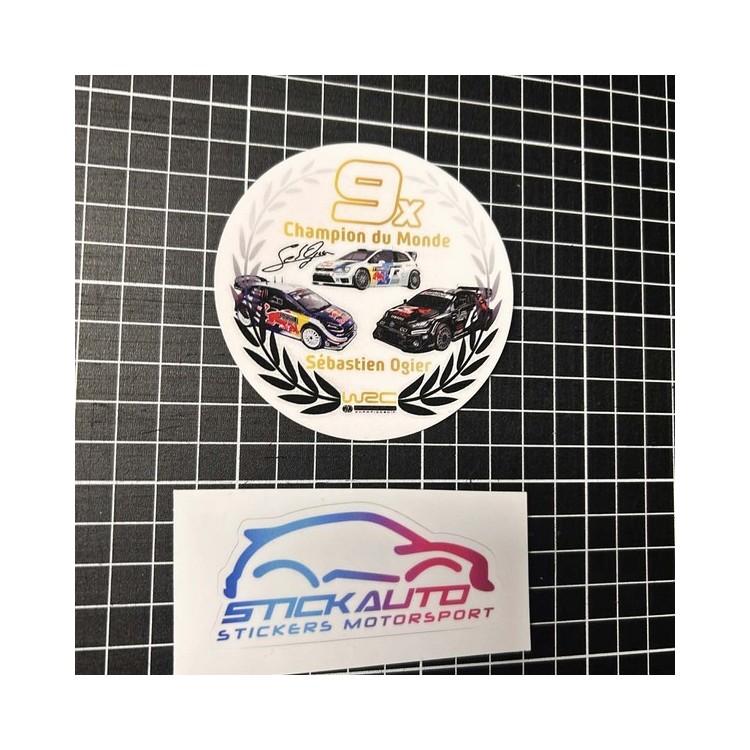 Autocollant Sébastien Ogier 9x Champion du Monde WRC