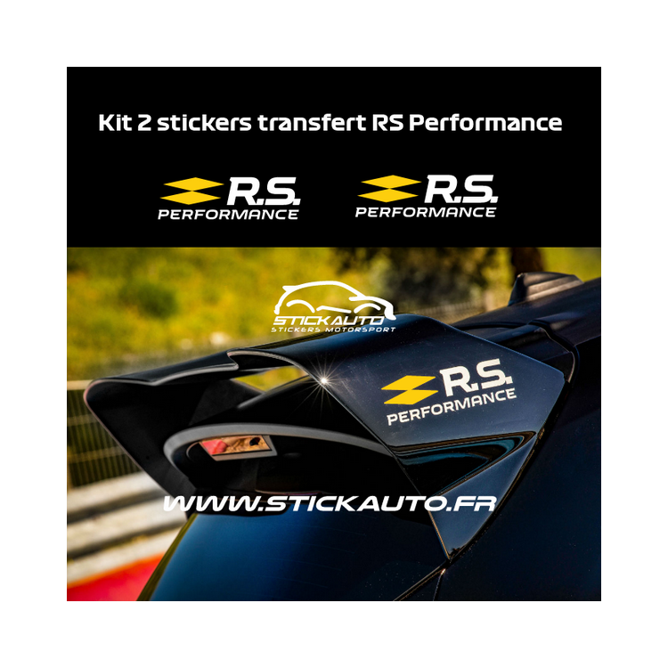 Kit 2 stickers RS Performance blanc et jaune taille origine