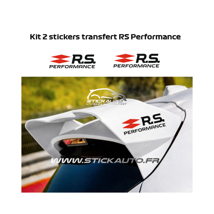 Kit 2 stickers RS Performance noir et rouge taille origine