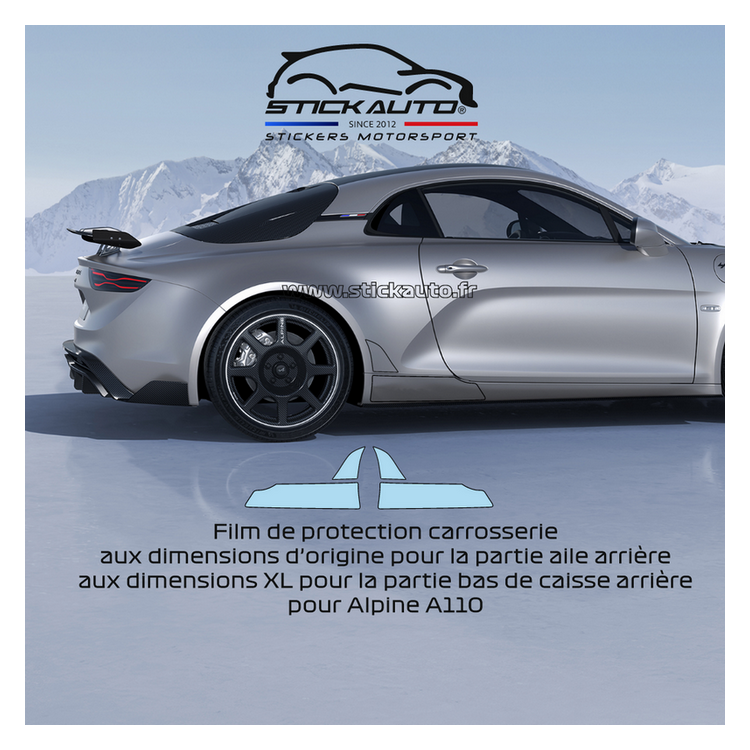 Pare-pierre autocollant Alpine A110 dimension d'origine pour partie haute et partie base XL