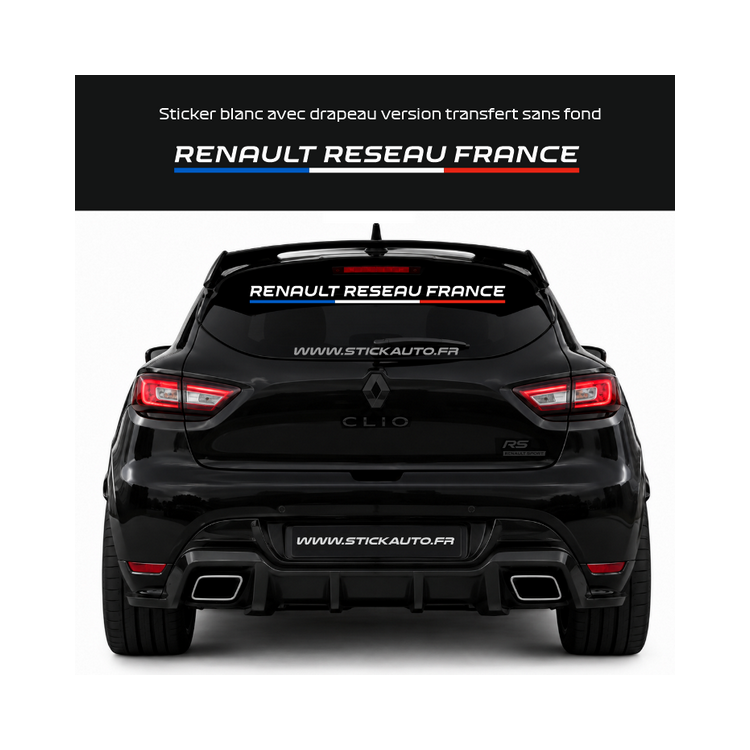 Lettrage Renault Reseau France blanc avec drapeau Bleu Blanc Rouge transfert