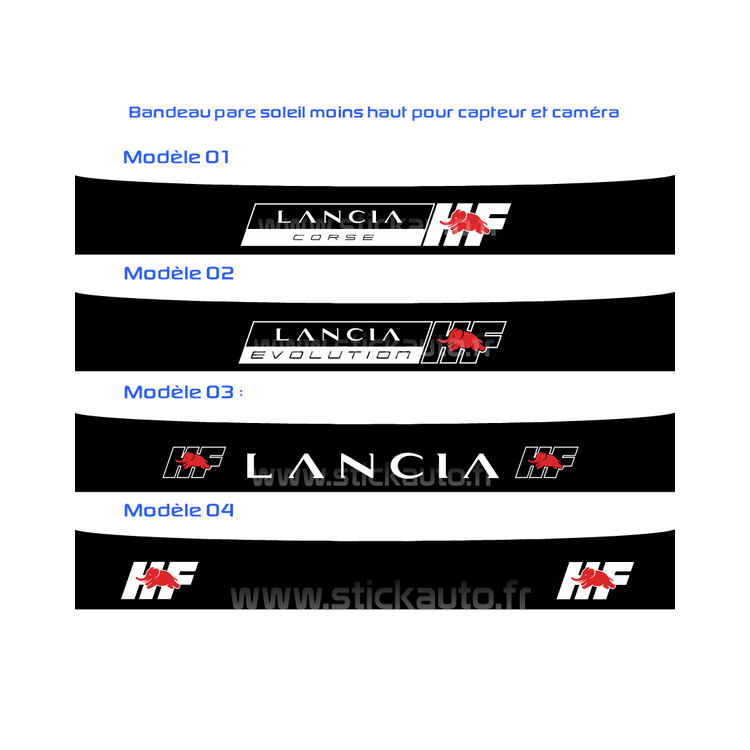 Bandeau pare soleil Lancia HF 140x14cm logo plus petit pour pare brise avec capteur