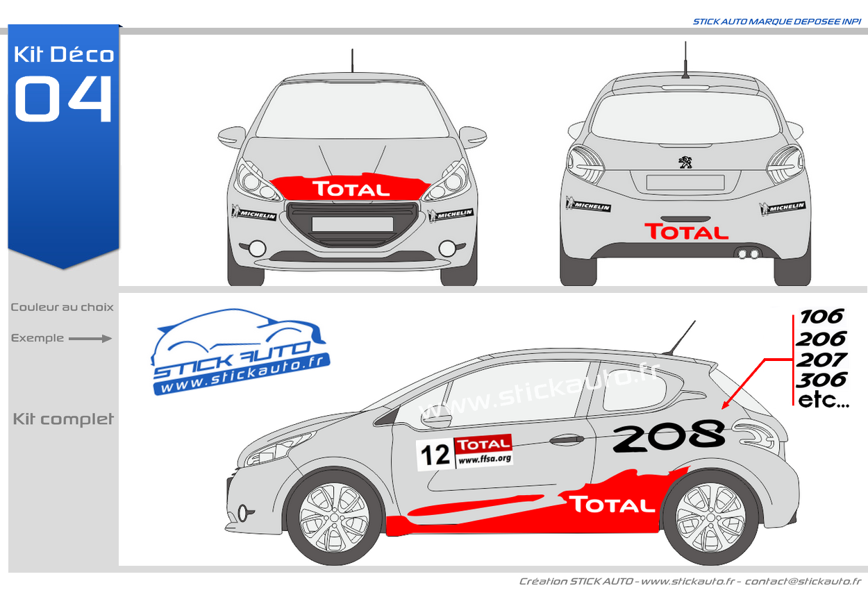Sticker voiture design Peugeot 208 Rally4 - STICK AUTO