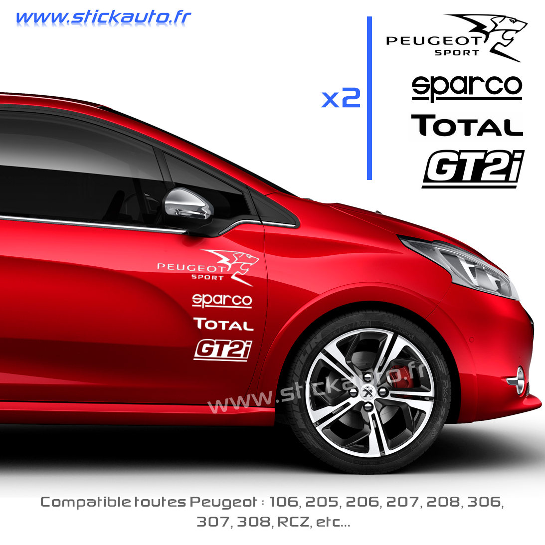 Kit 8 Stickers Peugeot Sport Pack - STICK AUTO